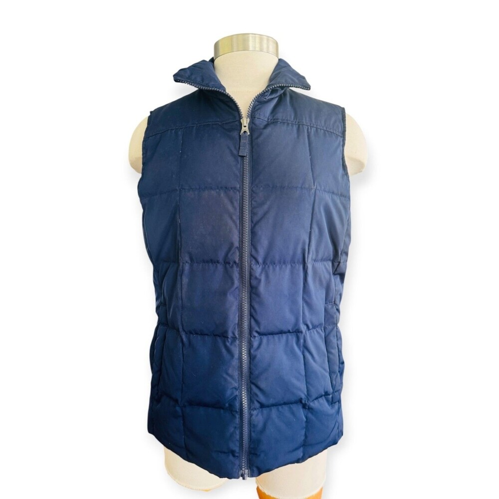 Lands' End Women's Small (6-8) Navy Down Puffer Vest Insulated Quilted Zipper